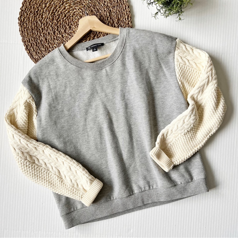 INC International Concepts Crewneck Contrast Sleeve Sweater